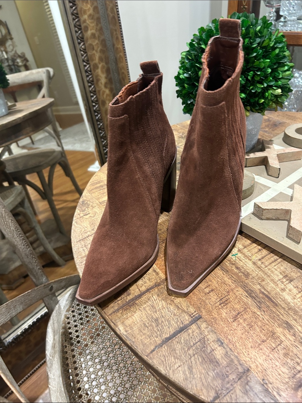 Vince Camuto Brown Suede Pointed-Toe Ankle Booties